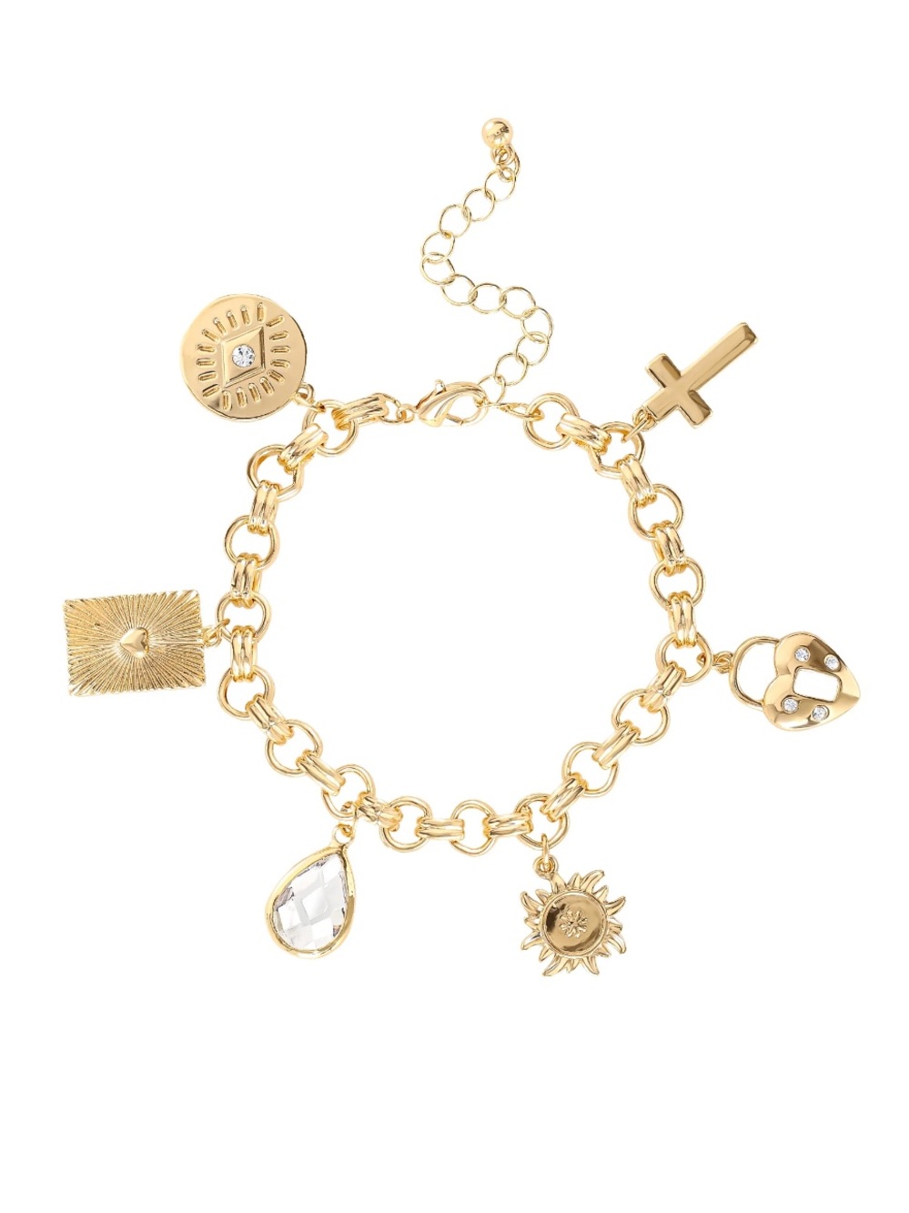 Jessica Simpson Gold-Tone Charm Bracelet — Cross Heart Sun *NEW*